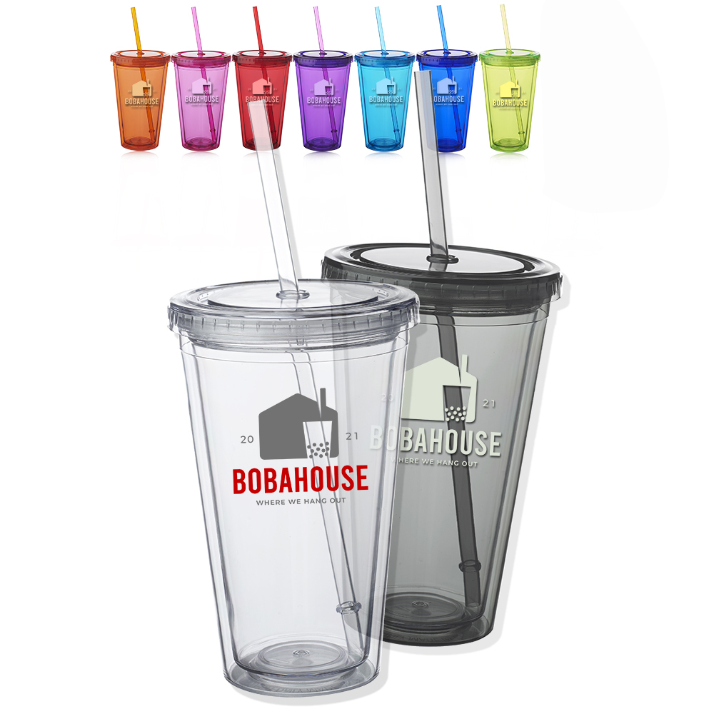 Picture of 16 Oz. Double Wall Acrylic Tumblers w/Straws