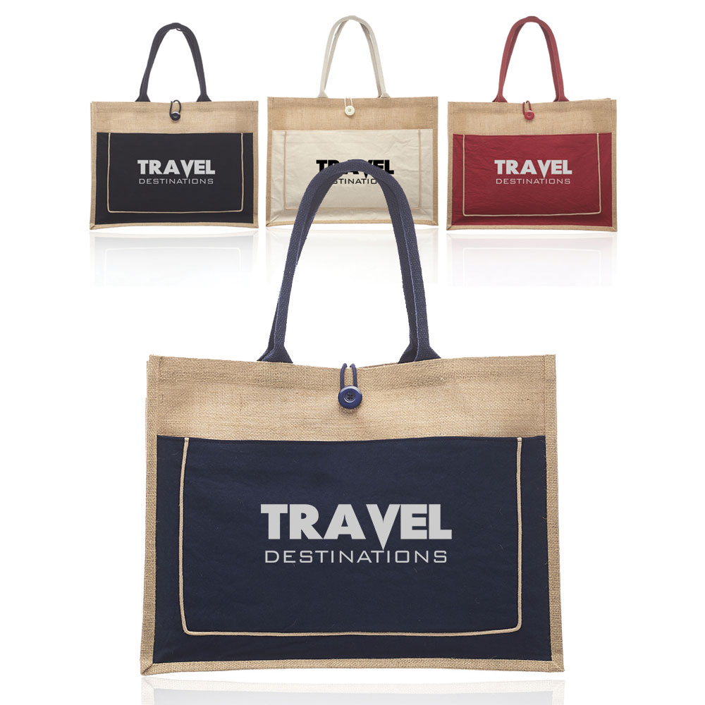 Picture of Cotton Pocket Jute Tote Bags (17.75"x13.75")