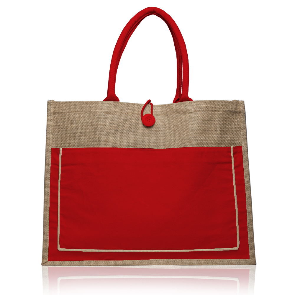 Picture of Cotton Pocket Jute Tote Bags (17.75"x13.75")