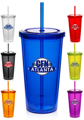Picture of 20 Oz. Double Wall Acrylic Bottles W/Straws