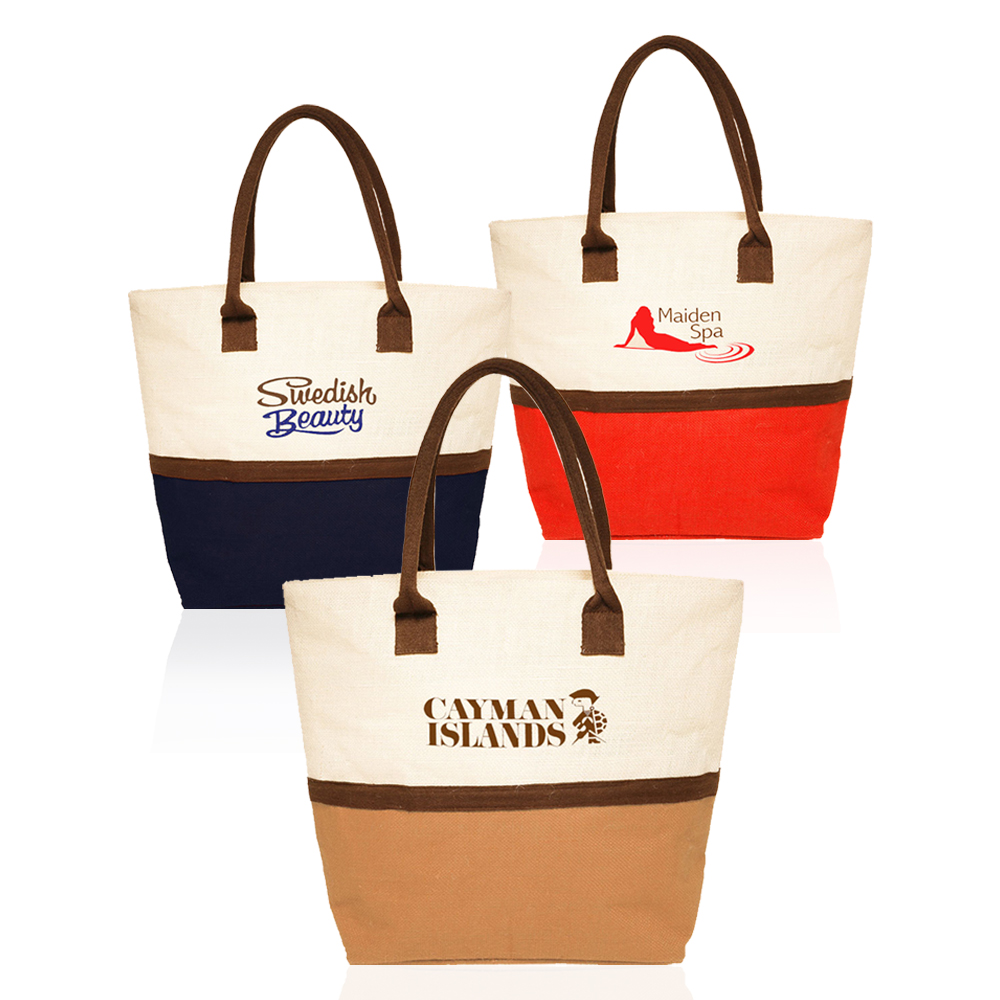 Picture of Two-Tone Jute Beach Tote Bags (17.5"x13.5")