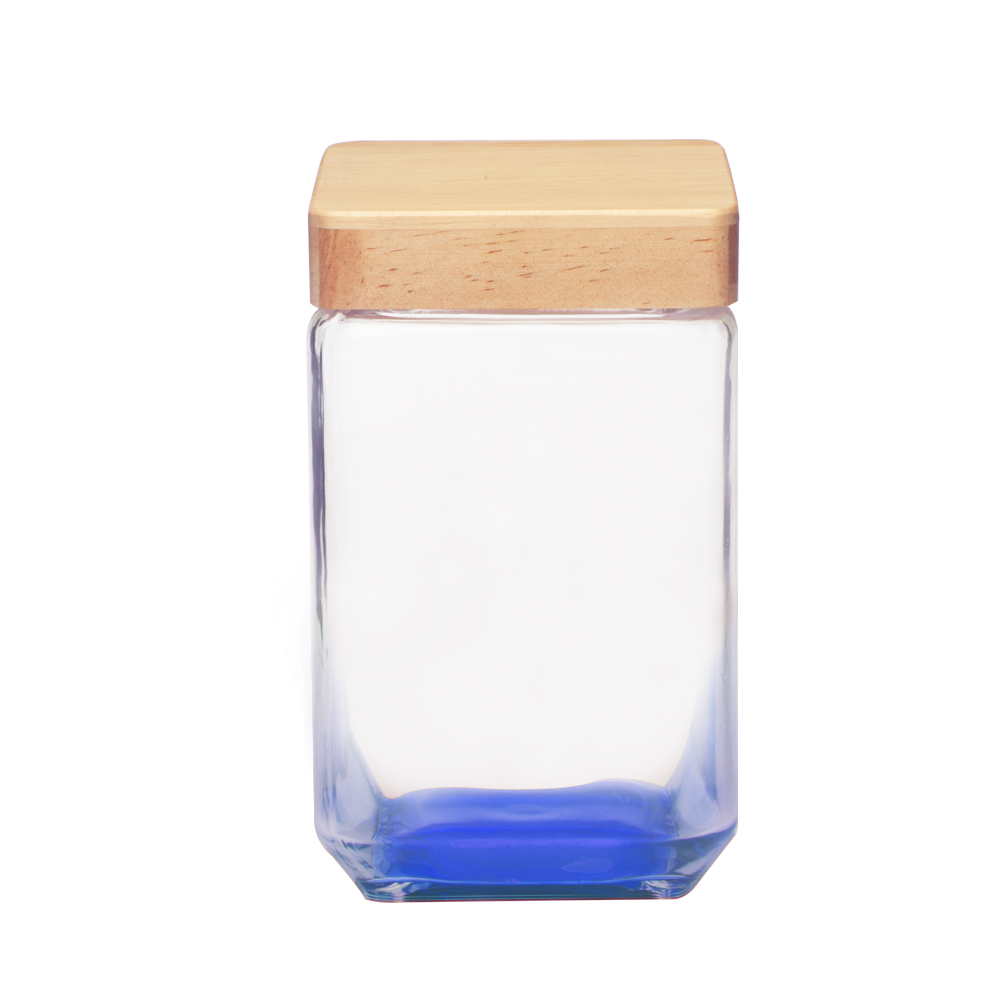 Picture of 54 Oz. Square Glass Candy Jars with Wooden Lid