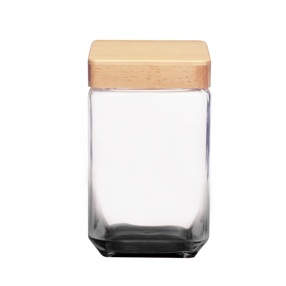 Picture of 54 Oz. Square Glass Candy Jars with Wooden Lid