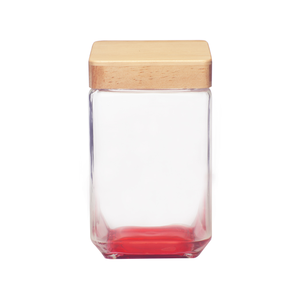 Picture of 54 Oz. Square Glass Candy Jars with Wooden Lid