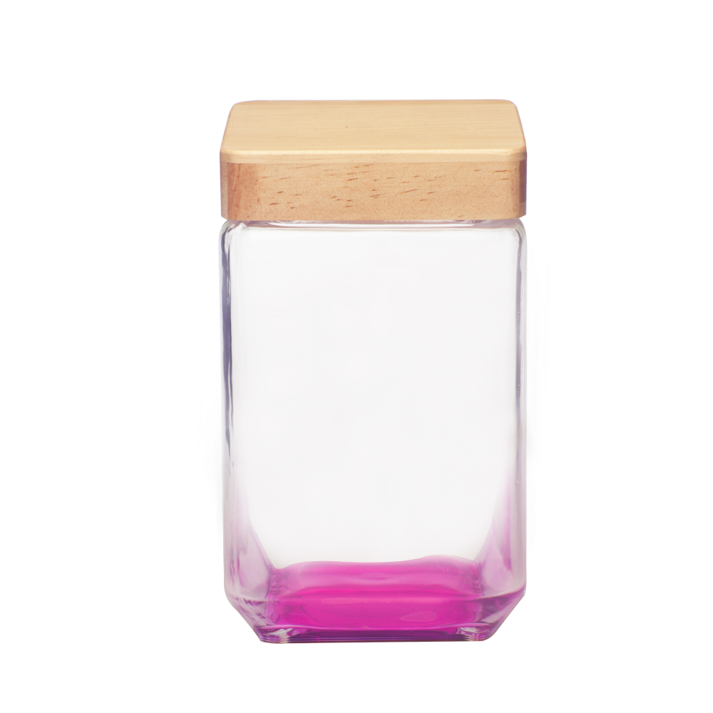 Picture of 54 Oz. Square Glass Candy Jars with Wooden Lid