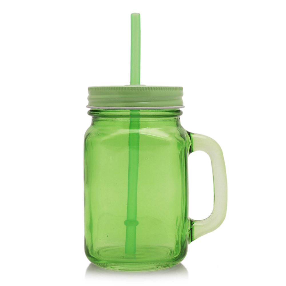 Picture of 15 Oz. Colored Mason Jars with Straw