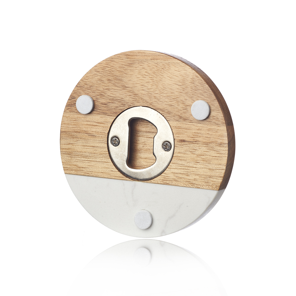 Picture of Round Marble and Wood Coasters with Bottle Opener