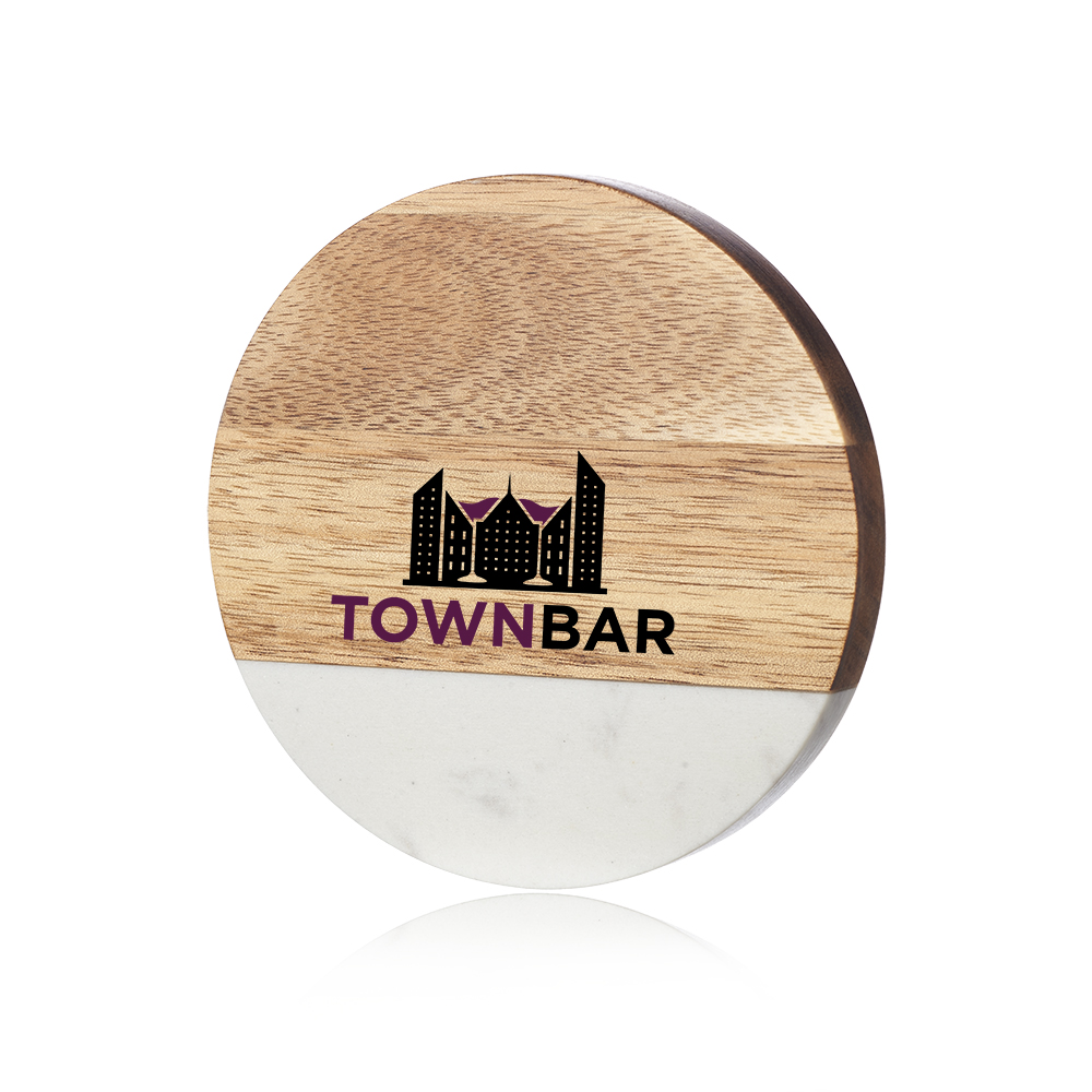 Picture of Round Marble and Wood Coasters with Bottle Opener