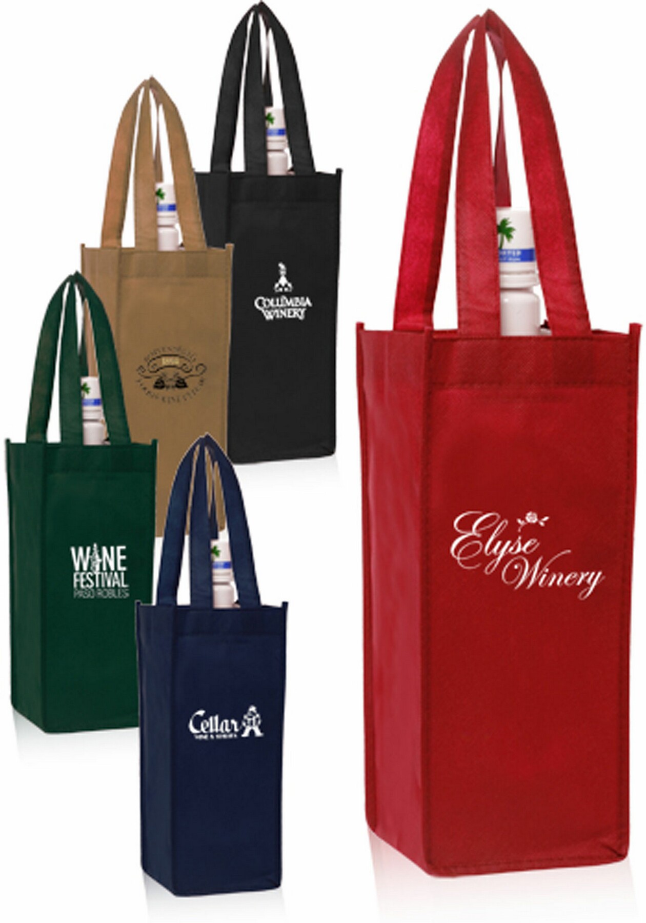 Picture of Non-Woven Vineyard One Bottle Wine Bags (5"x12")