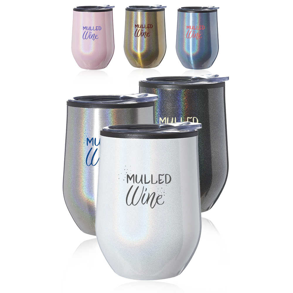 Picture of 12 Oz. Iridescent Stemless Wine Glasses with Lid