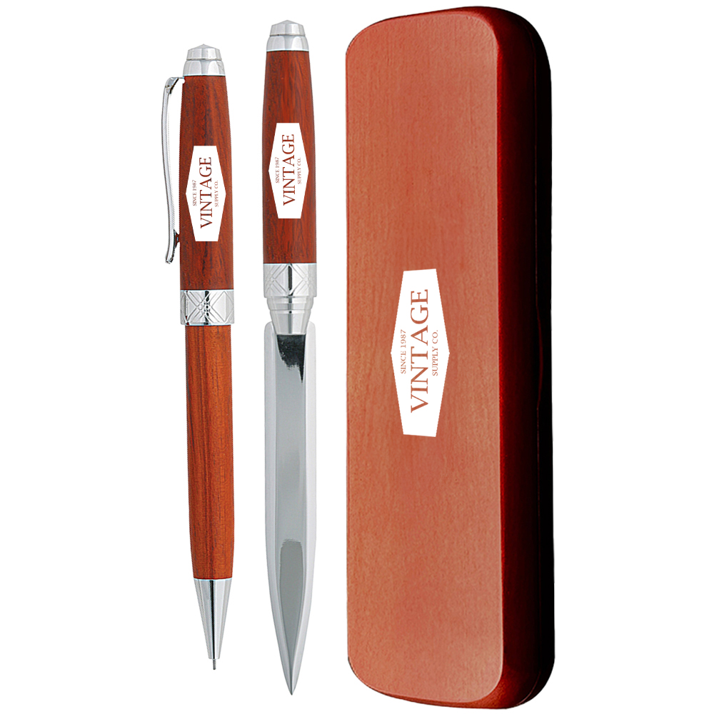 Picture of Terrific Timber-3 Pen and Pencil Set in Wooden Box