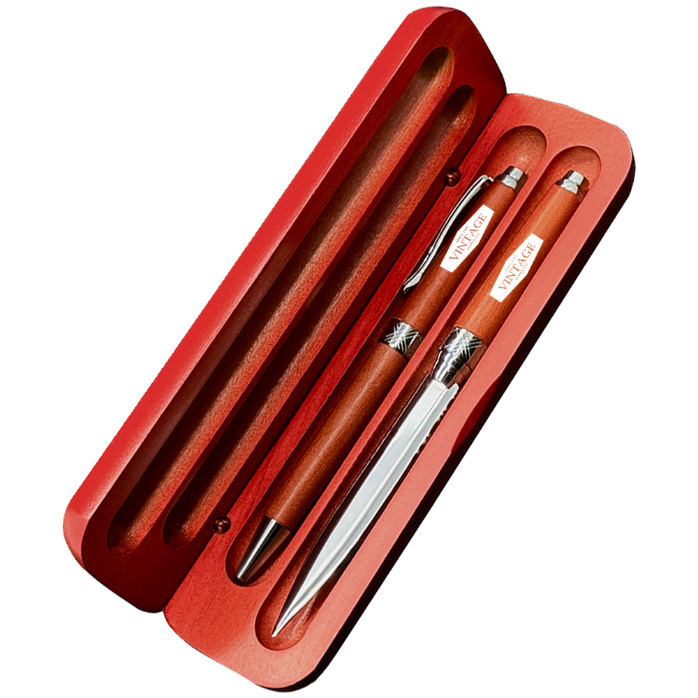 Picture of Terrific Timber-3 Pen and Pencil Set in Wooden Box