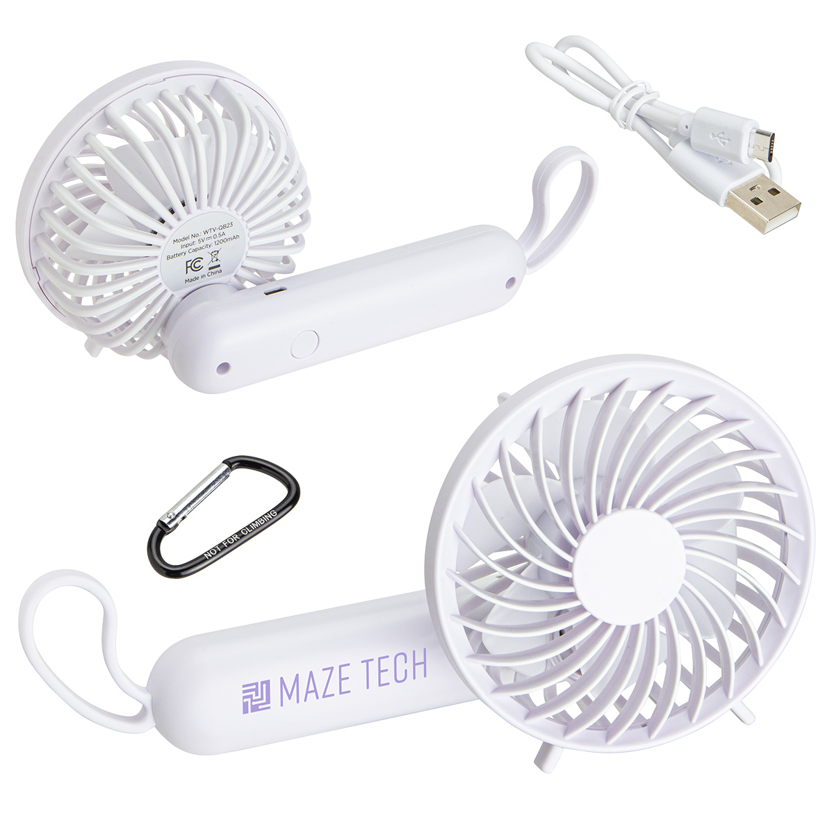 Picture of Quiet Breeze Rechargeable Hand Fan with Carabiner