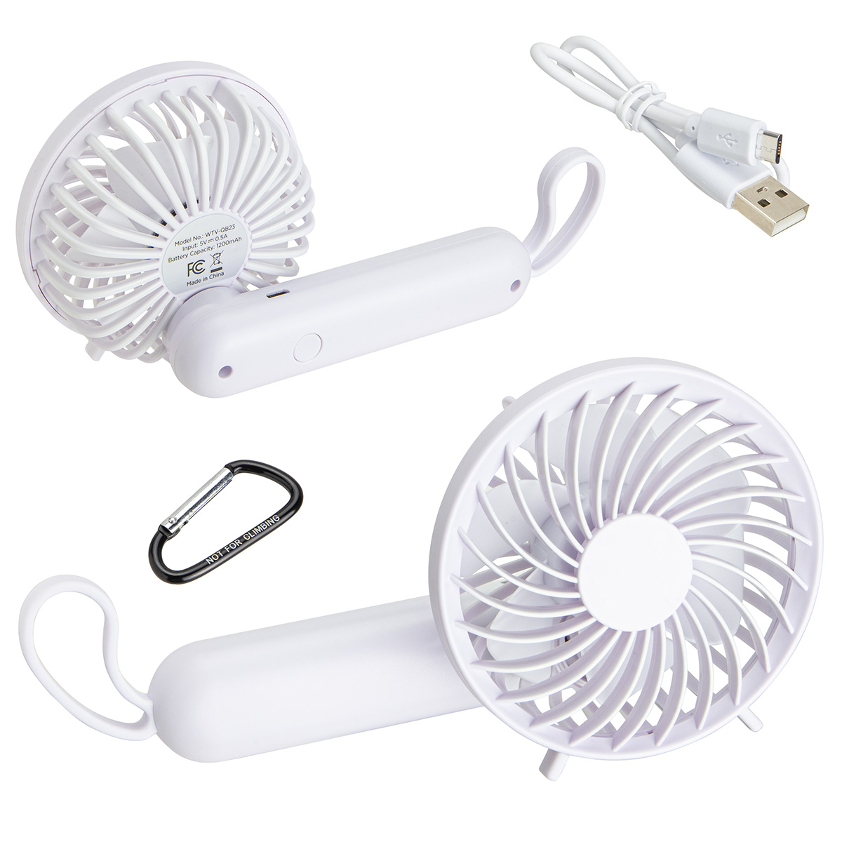 Picture of Quiet Breeze Rechargeable Hand Fan with Carabiner