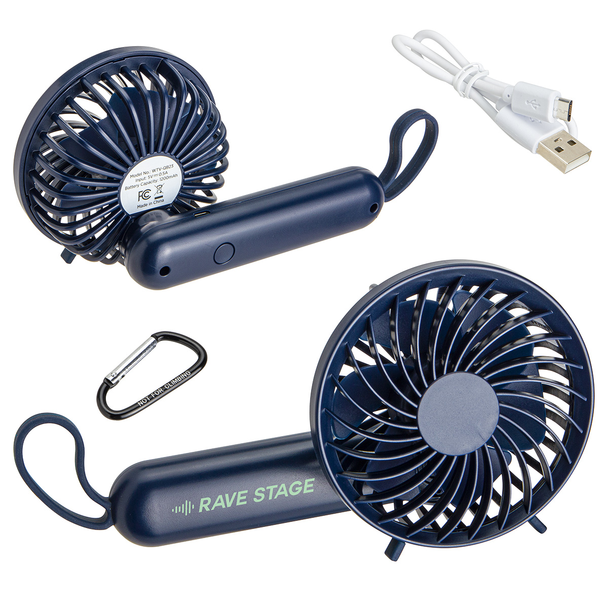 Picture of Quiet Breeze Rechargeable Hand Fan with Carabiner