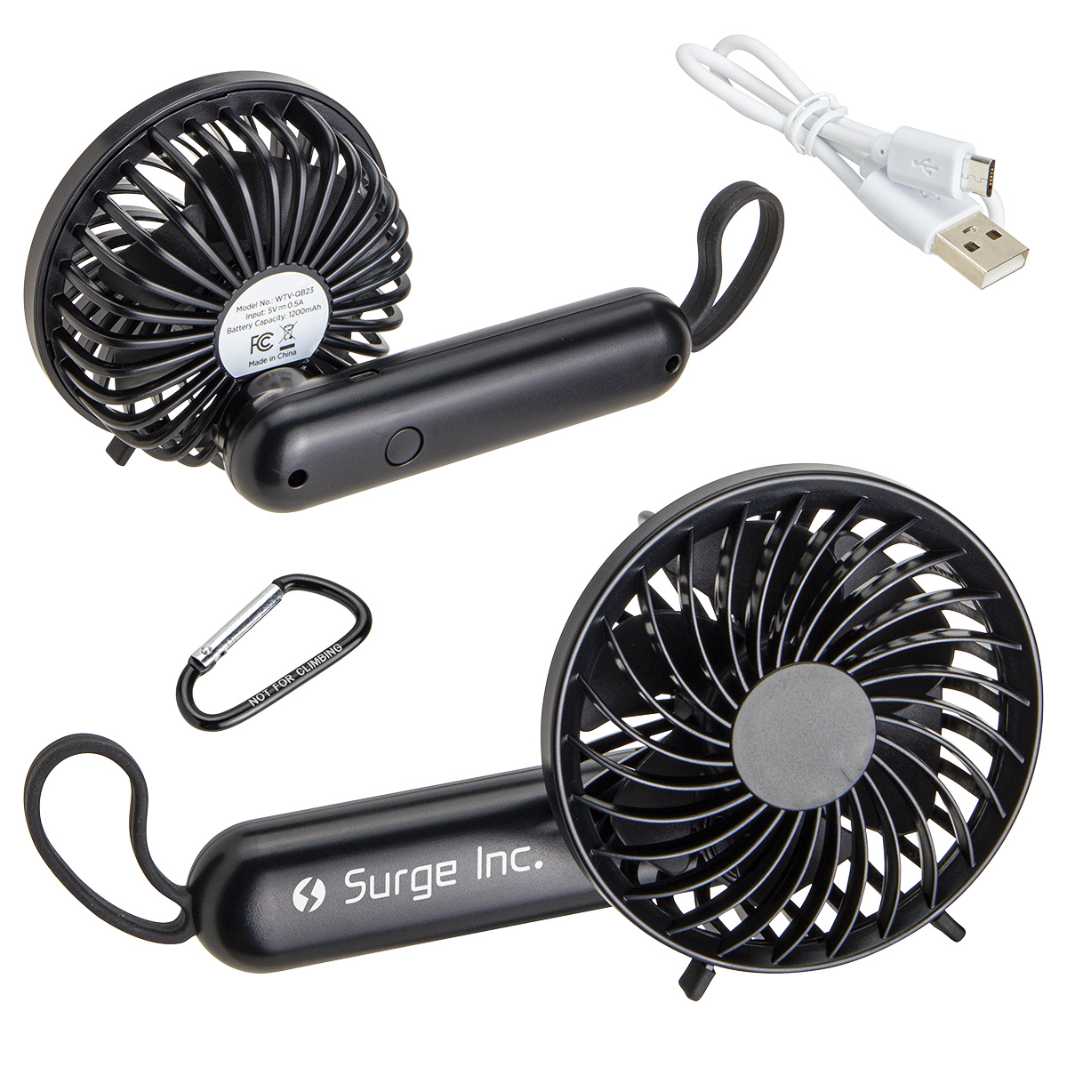 Picture of Quiet Breeze Rechargeable Hand Fan with Carabiner