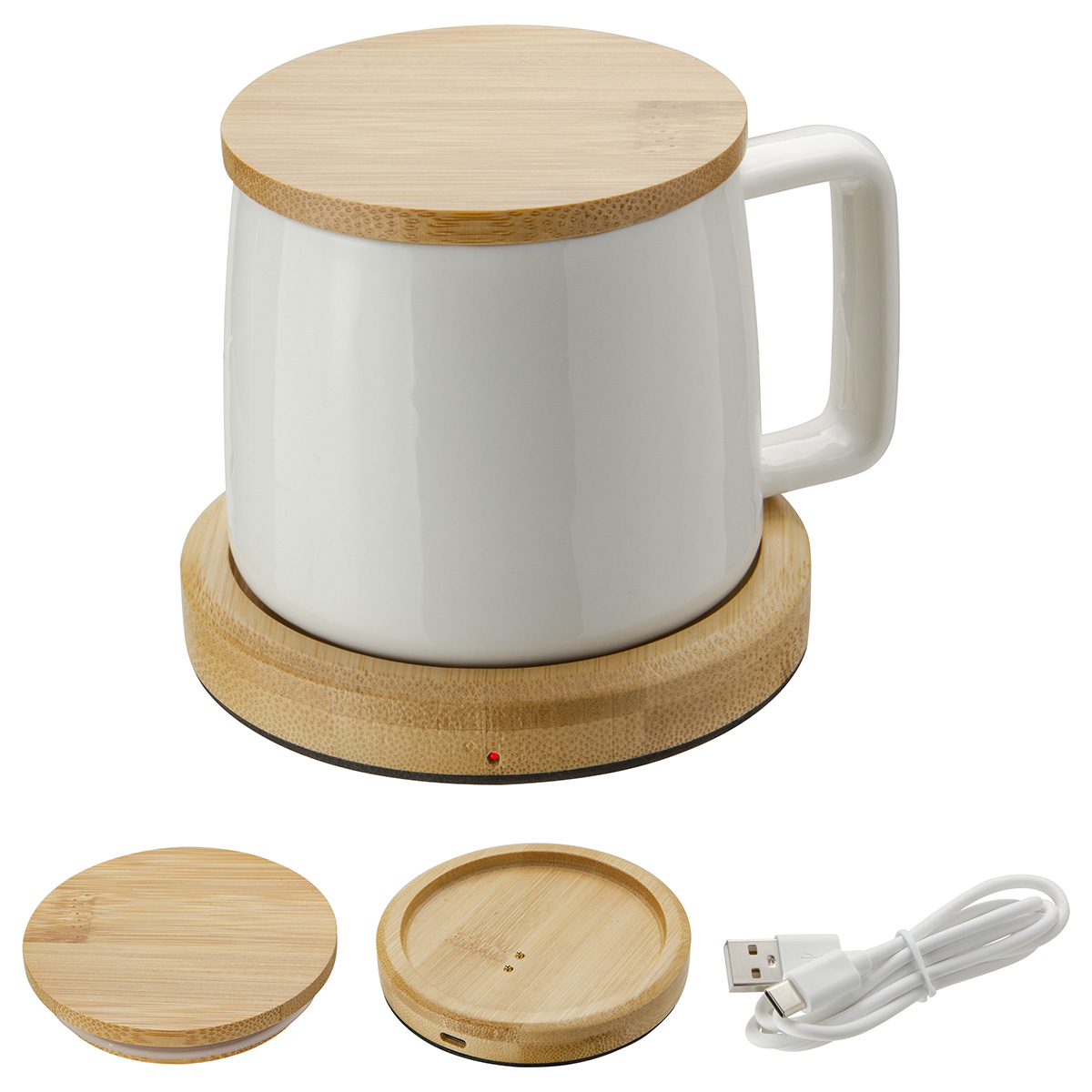 Picture of Bamboo Mug Warmer with 8 oz Ceramic Mug