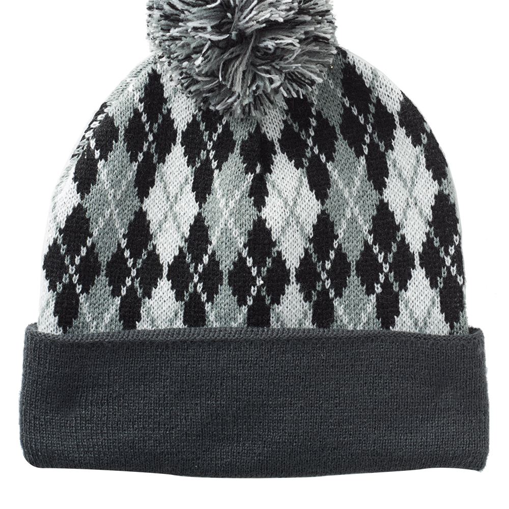 Picture of Diamond Pattern Knitted Pompom Beanies