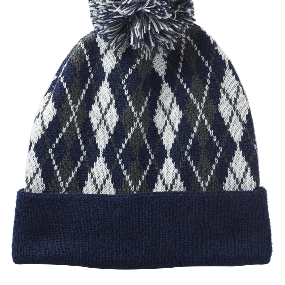 Picture of Diamond Pattern Knitted Pompom Beanies