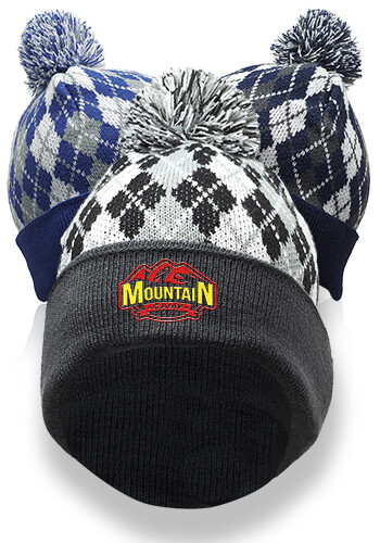Picture of Diamond Pattern Knitted Pompom Beanies