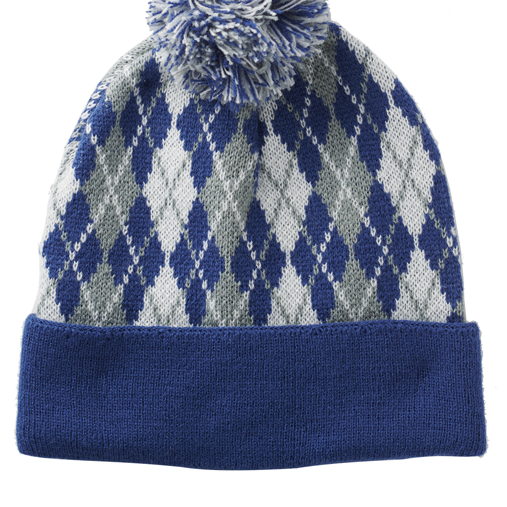 Picture of Diamond Pattern Knitted Pompom Beanies