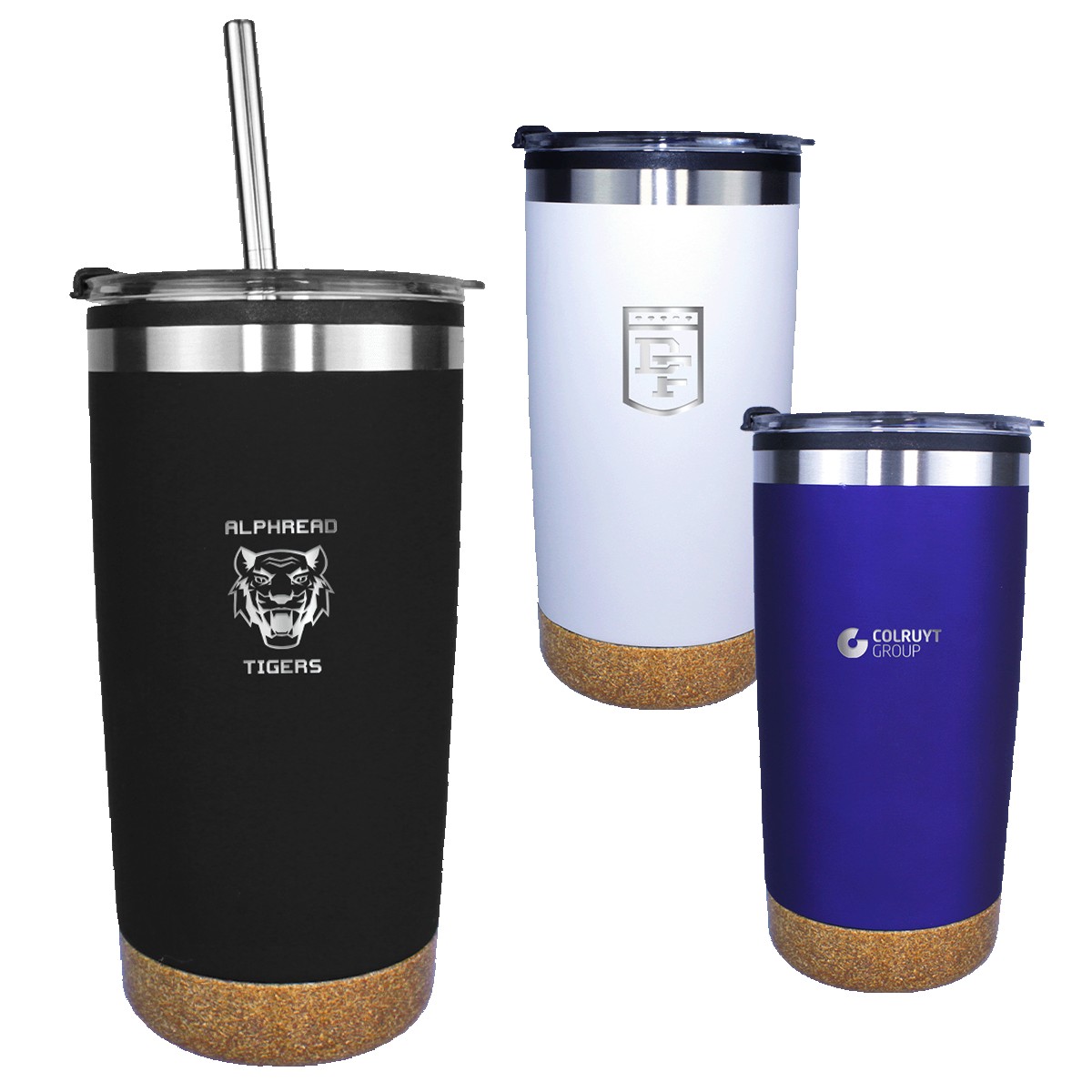 Picture of 20 Oz. Halcyon® Standard Cork Bottom Tumbler w/Stainless Straw & Flip Top Lid (Laser)