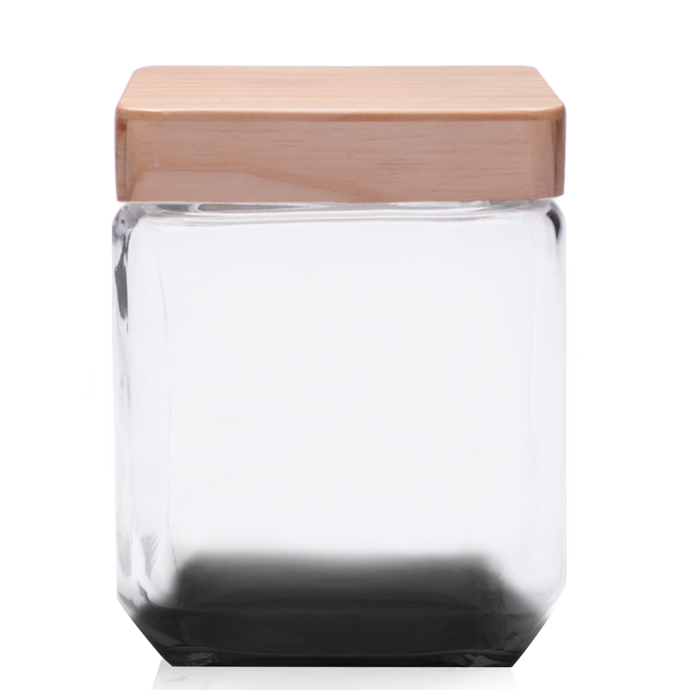Picture of 41 Oz. Square Glass Candy Jars with Wooden Lid