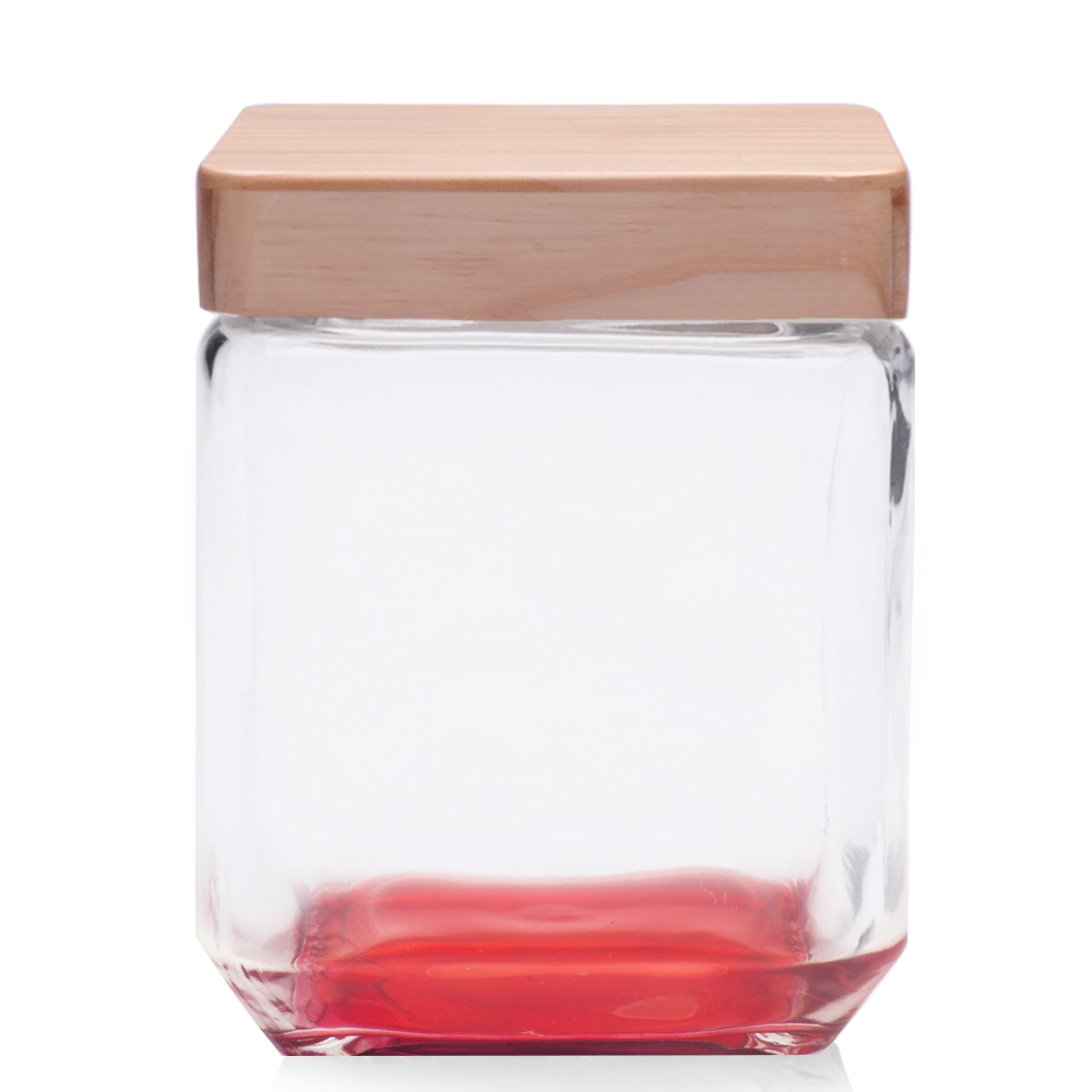 Picture of 41 Oz. Square Glass Candy Jars with Wooden Lid