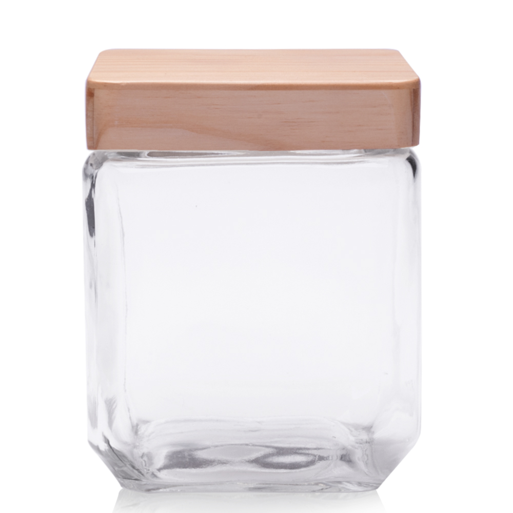 Picture of 41 Oz. Square Glass Candy Jars with Wooden Lid
