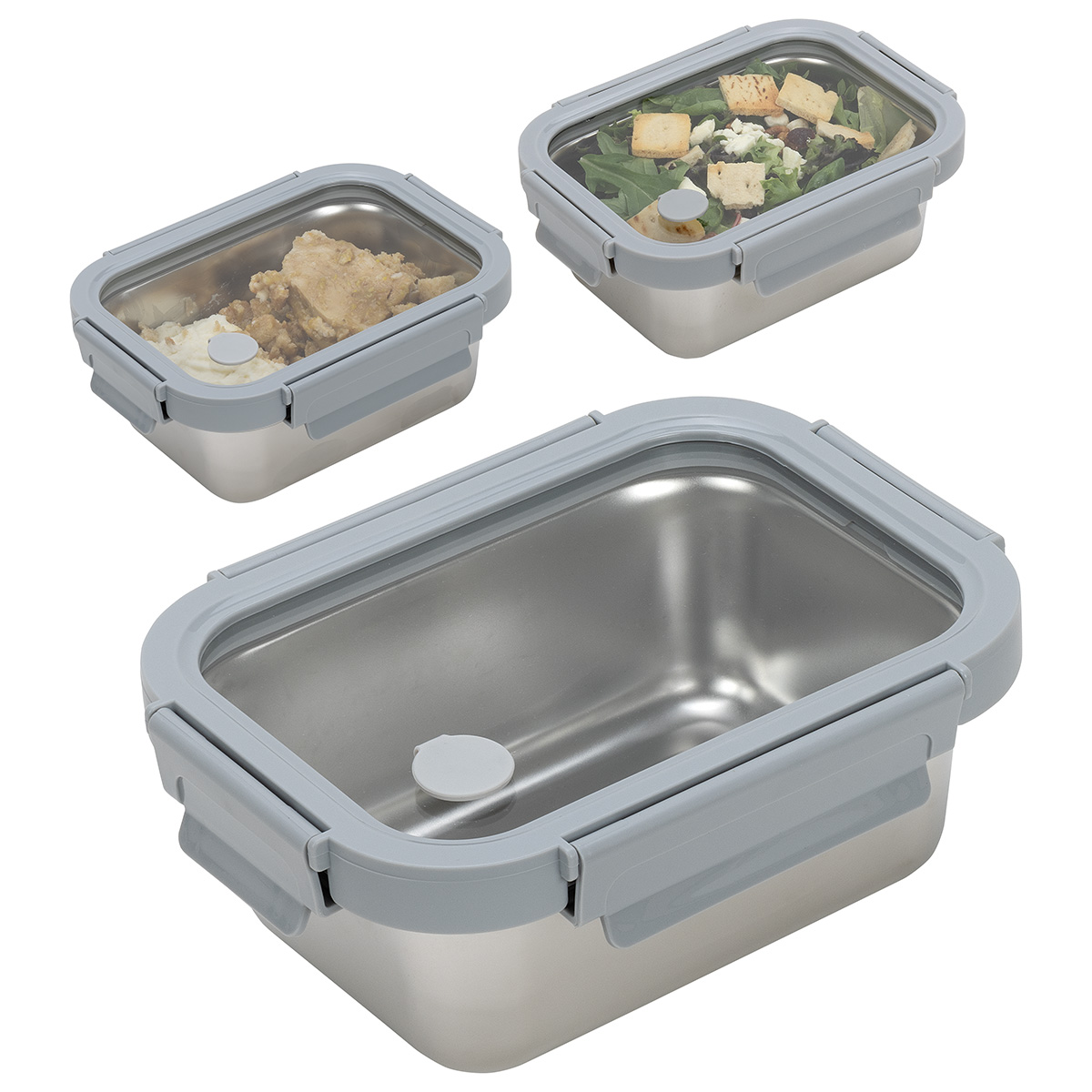 Picture of Heat 'N Eat Microwaveable Stainless Steel Lunch Box with Vented Glass Lid