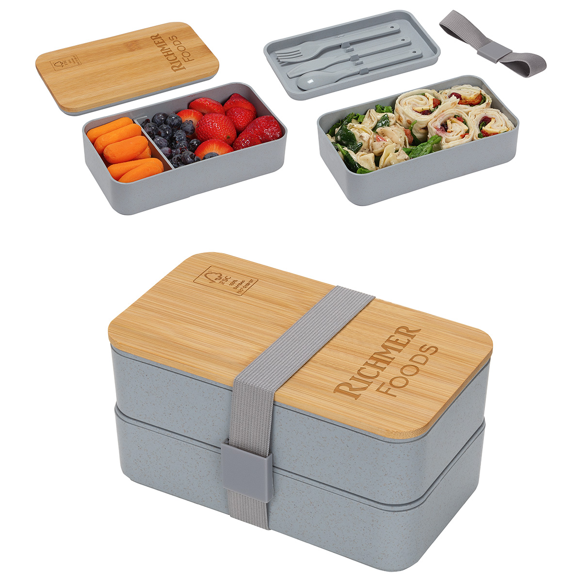 Picture of Double Decker Lunch Box with FSC® Bamboo Lid & Utensils