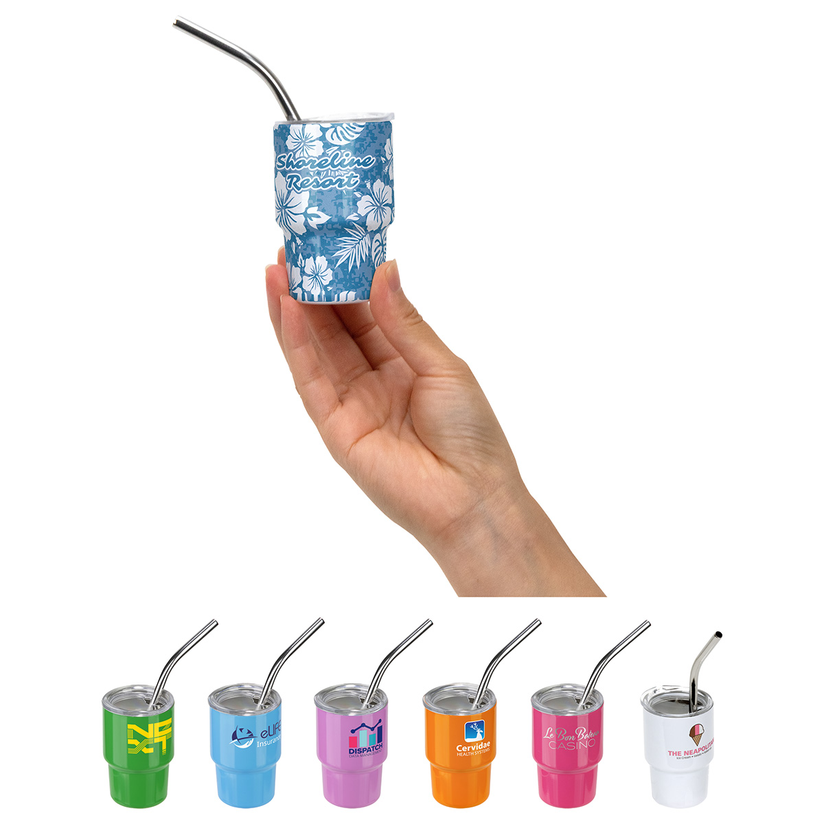 Picture of Mini Belmont 3 oz Double-Wall Stainless Steel Tumbler with Straw