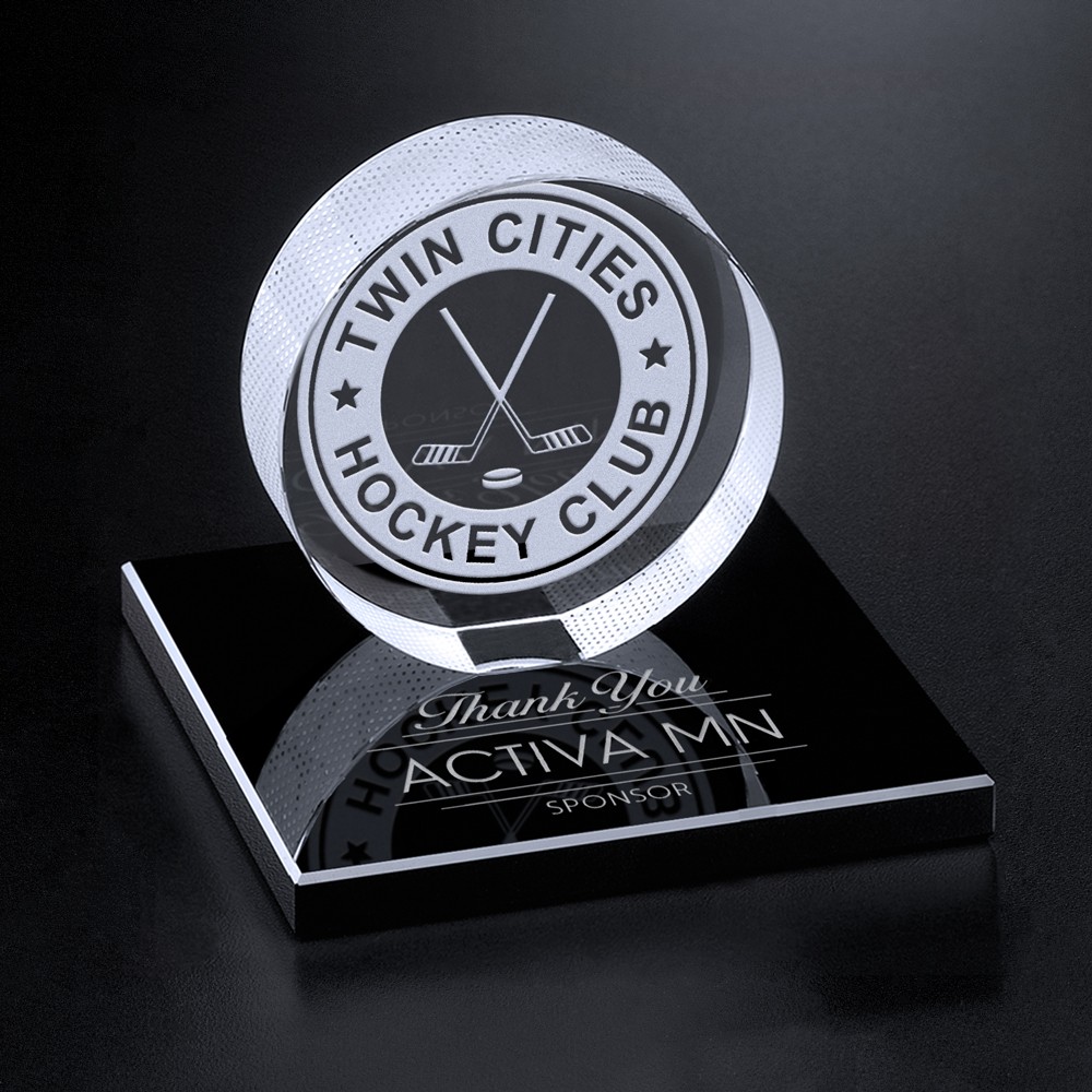 Picture of Hockey Puck on Black Glass Base 3-3/8"
