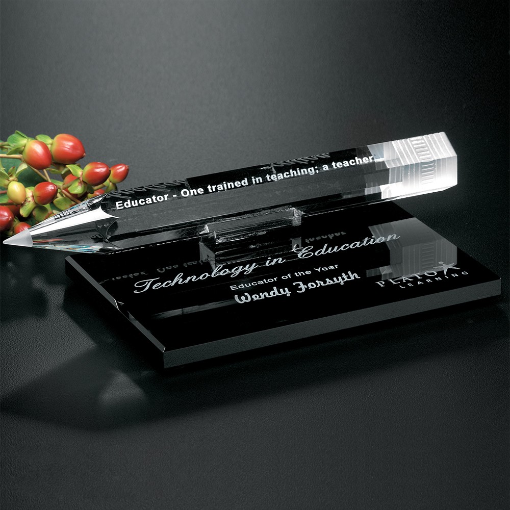 Picture of Pencil Award on Black Glass Base 8" W