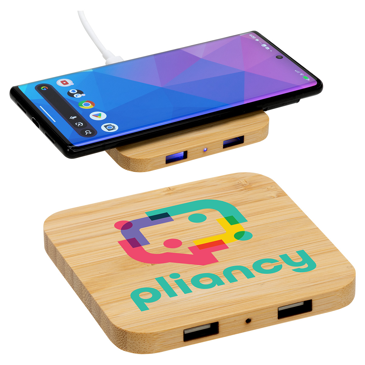 Picture of Panda Bamboo 15W Wireless Charger with Dual USB Ports