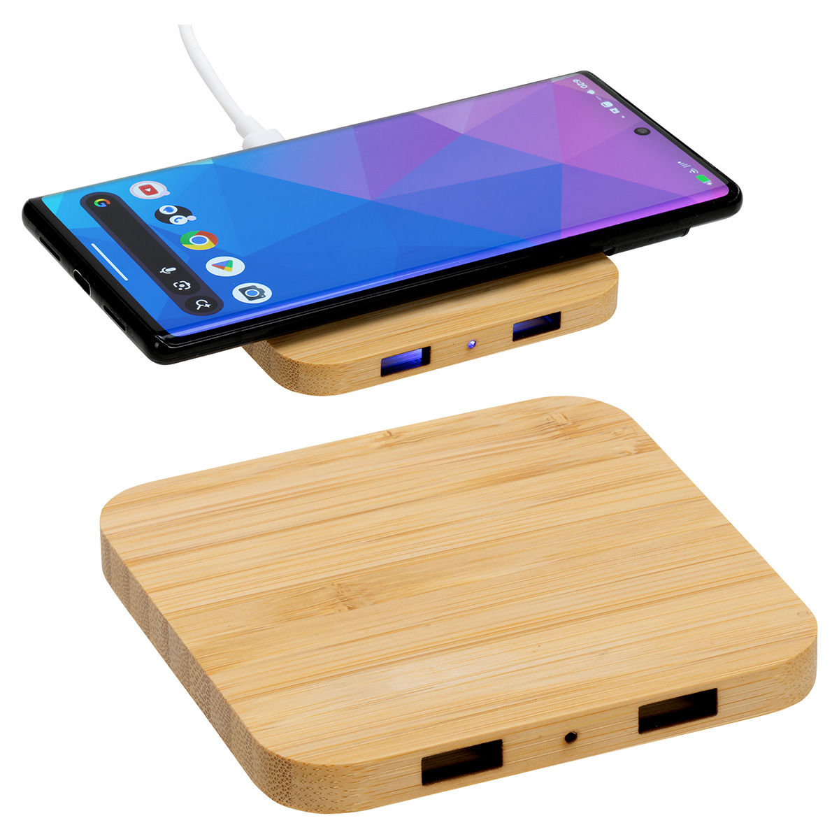 Picture of Panda Bamboo 15W Wireless Charger with Dual USB Ports