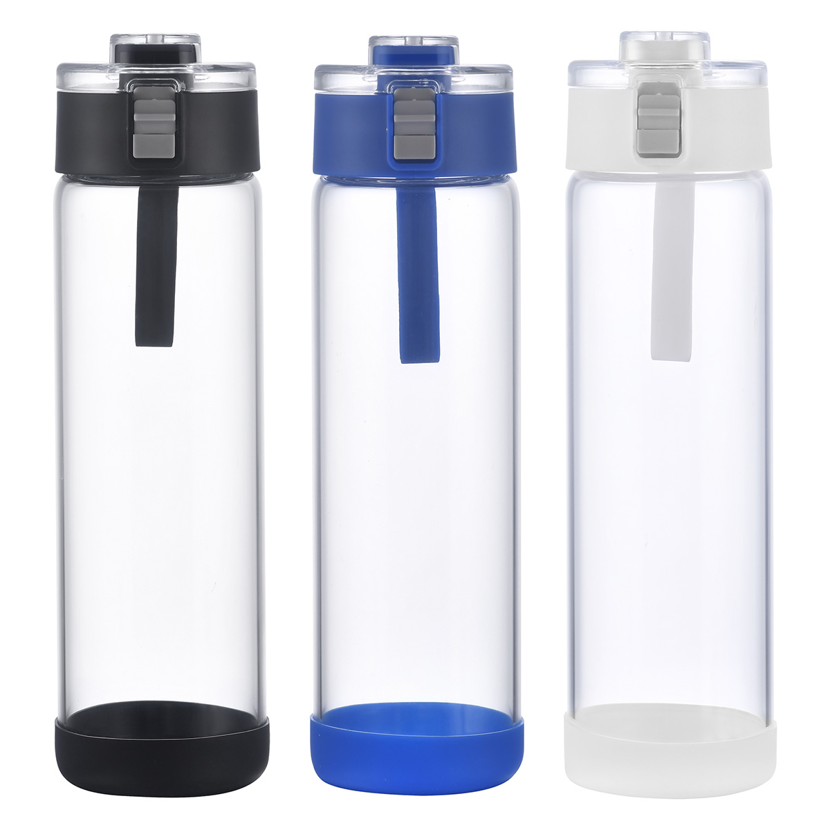 Picture of Hector 22 oz Push-Button Glass Bottle w/ Silicone Strap & Base