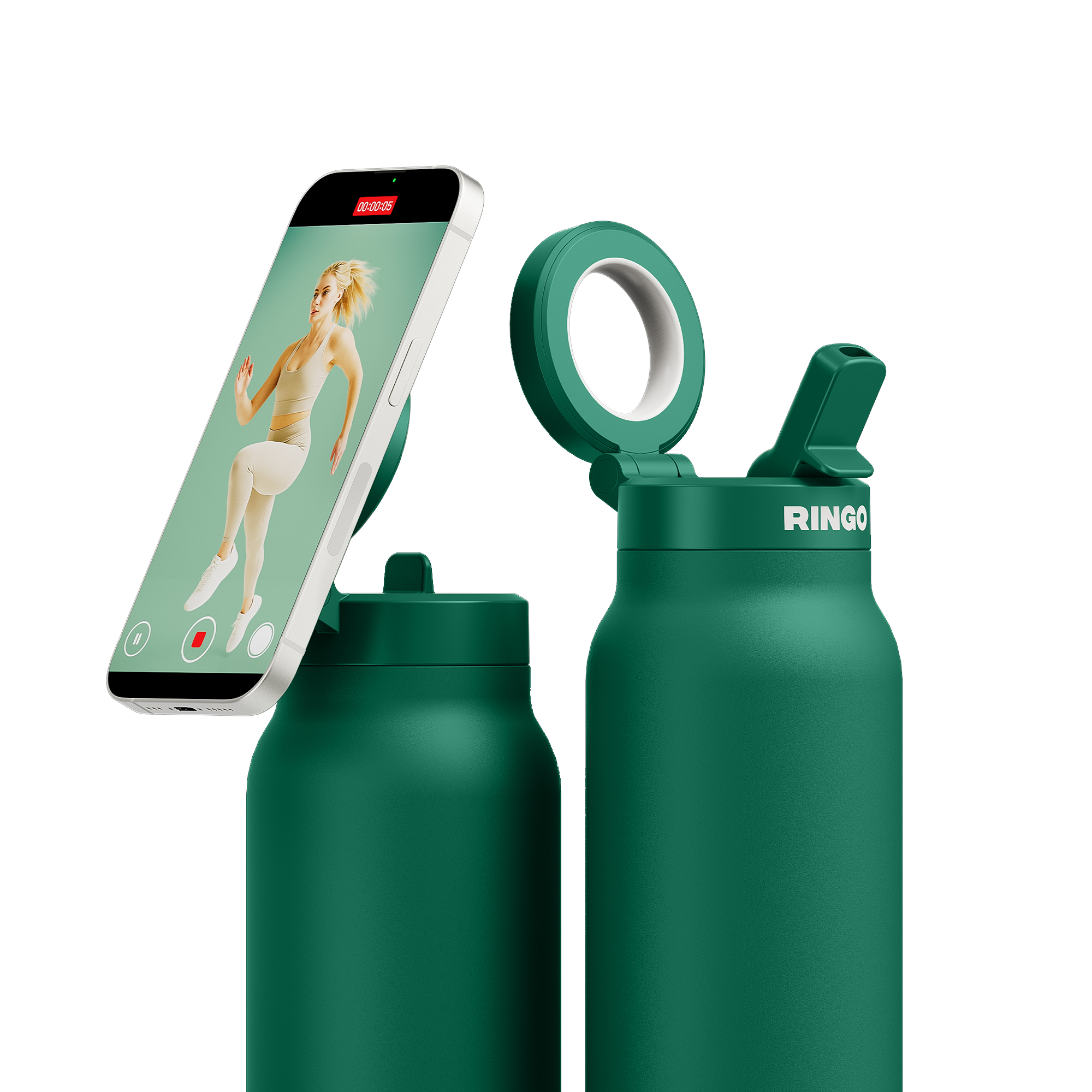 Picture of RINGO Pro Water Bottle with Magnetic Booster Ring - 24 Oz. - Green