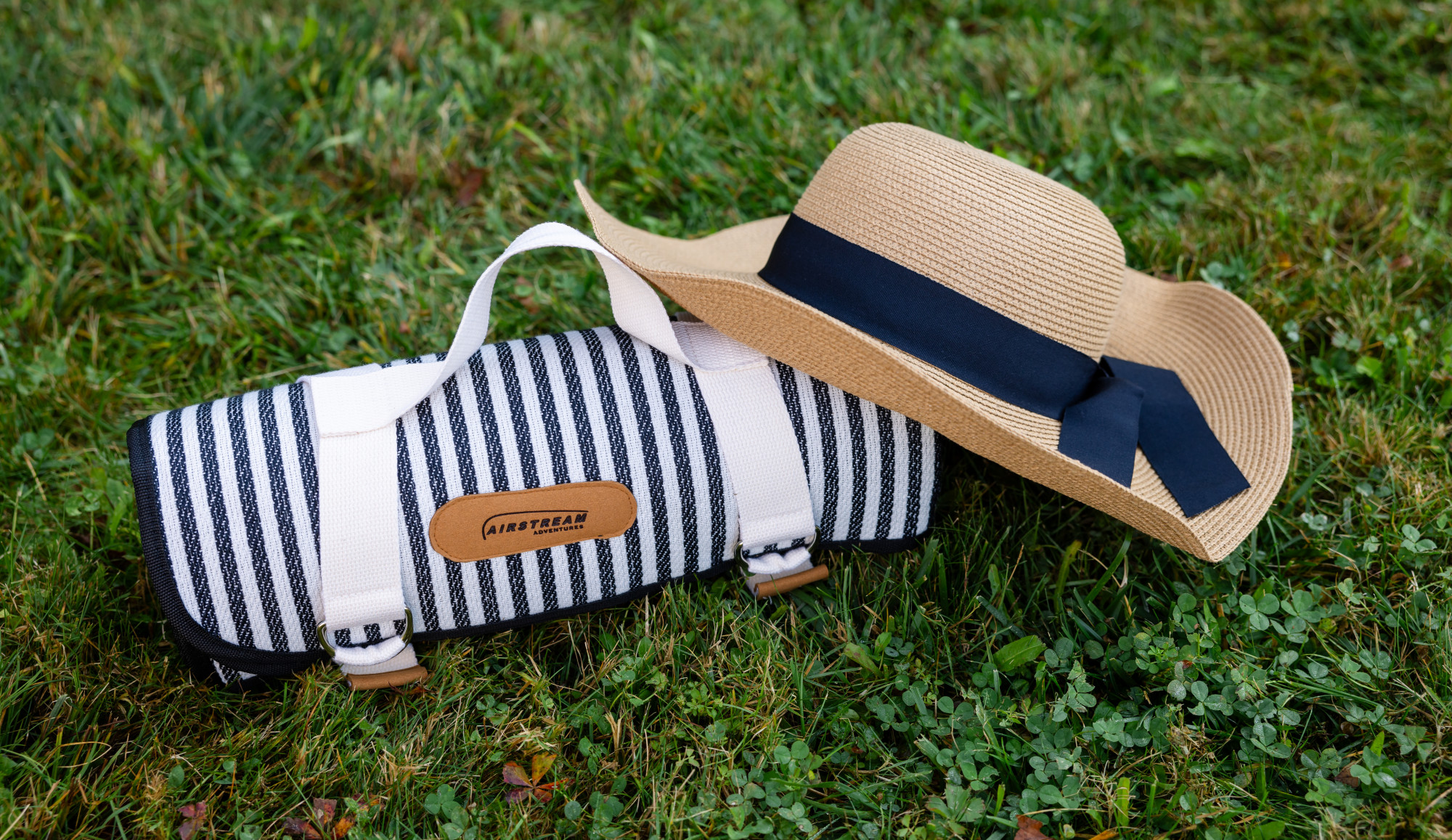 Picture of Life's a Picnic Recycled Polyester Roll-Up Blanket - Black & White Stripes
