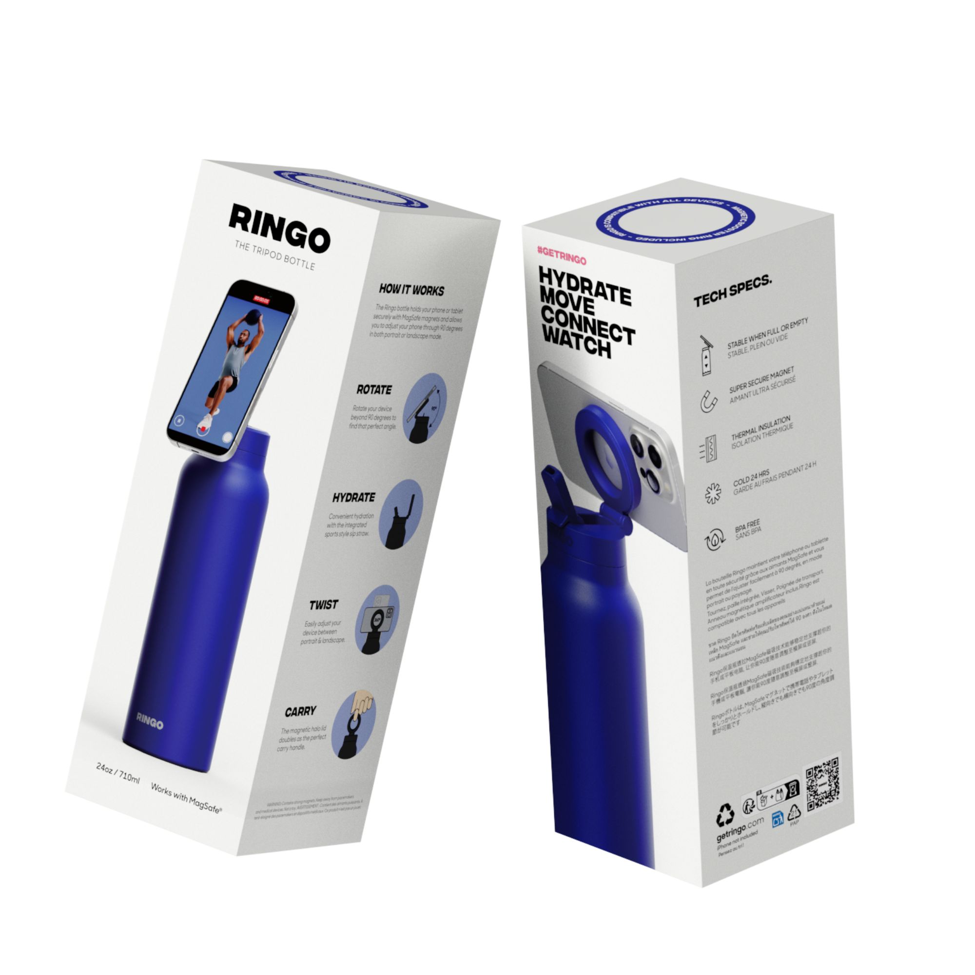 Picture of RINGO Pro Water Bottle with Magnetic Booster Ring - 24 Oz. - Blue