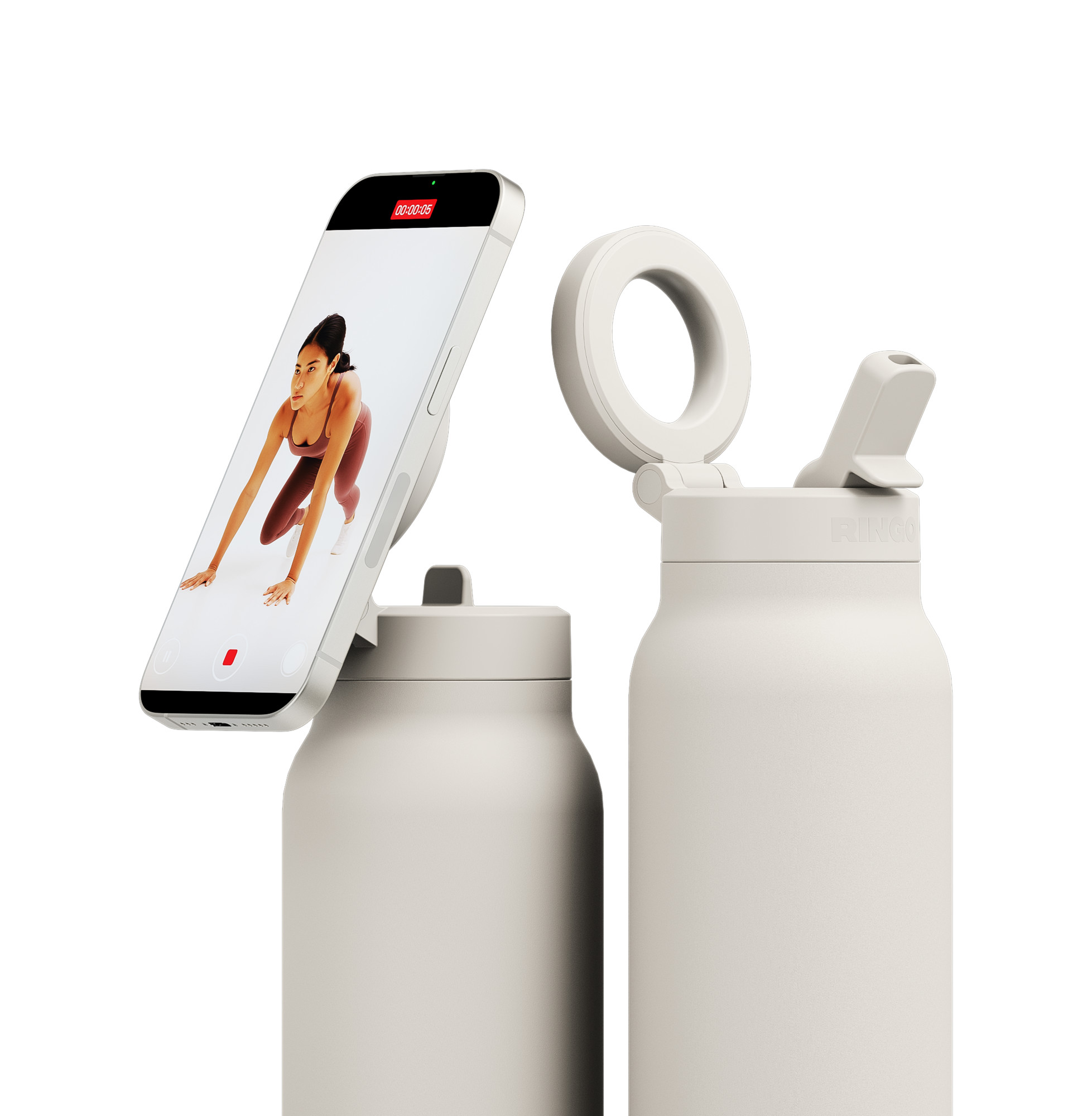 Picture of RINGO Pro Water Bottle with Magnetic Booster Ring - 24 Oz. - Ivory