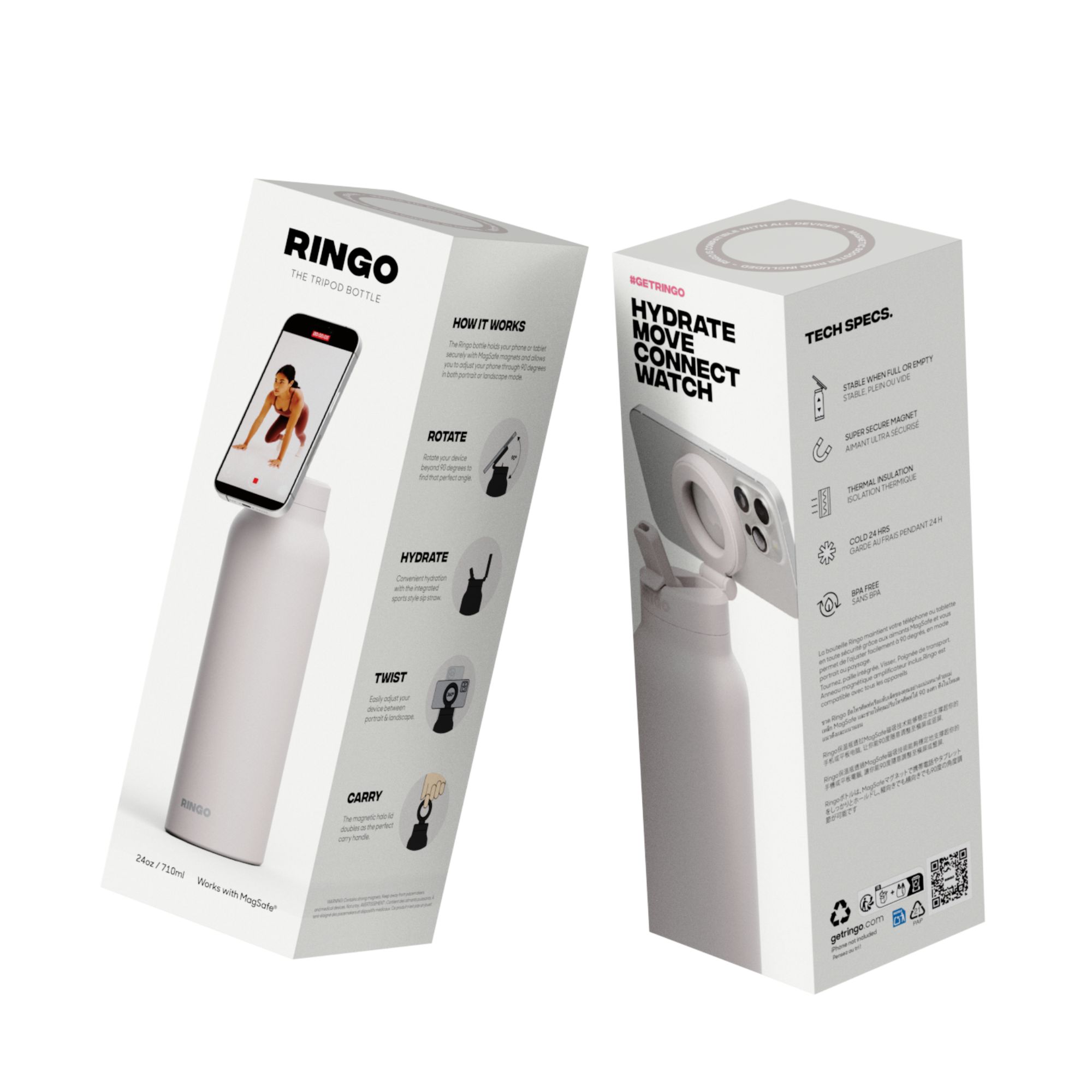 Picture of RINGO Pro Water Bottle with Magnetic Booster Ring - 24 Oz. - Ivory