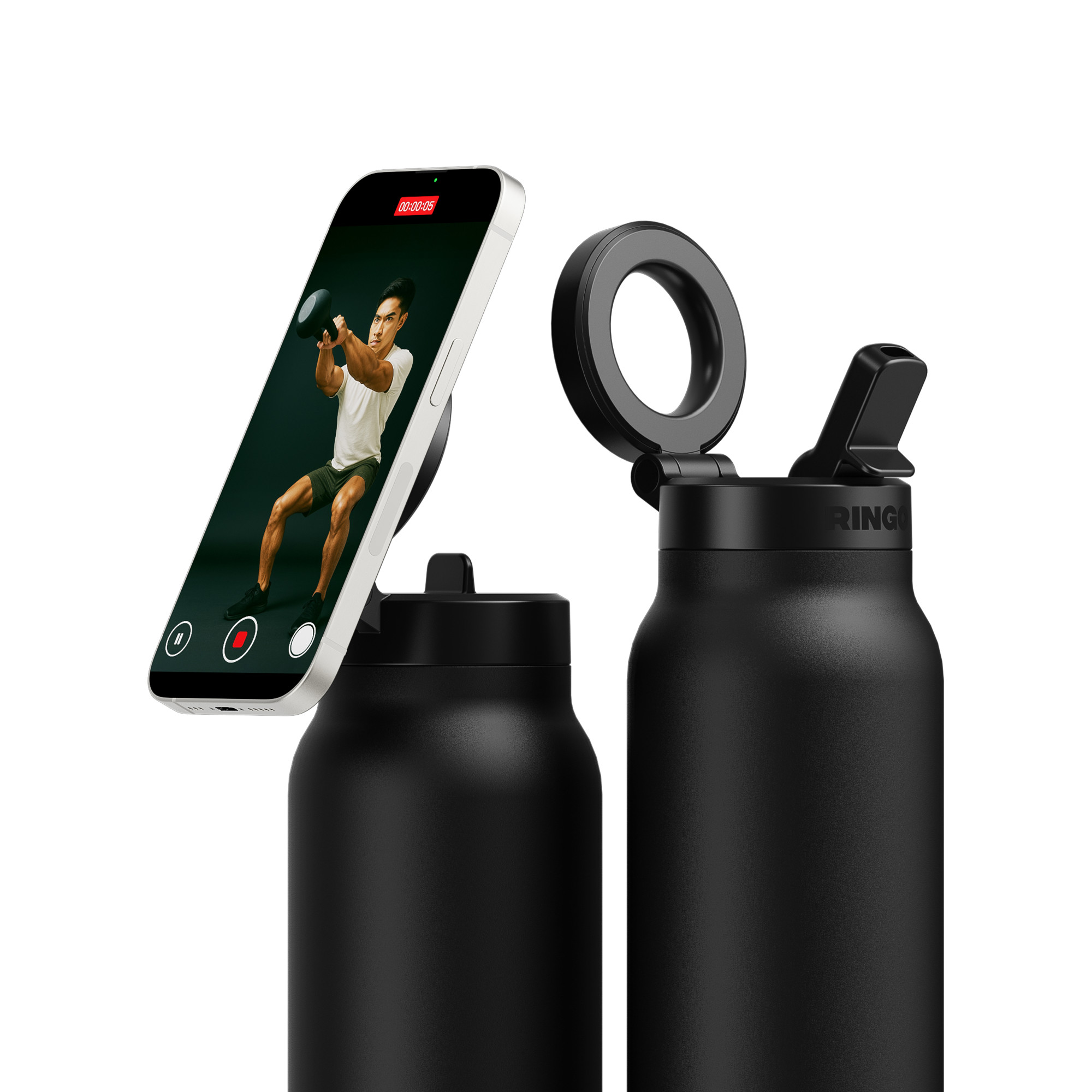 Picture of RINGO Pro Water Bottle with Magnetic Booster Ring - 32 Oz. - Black