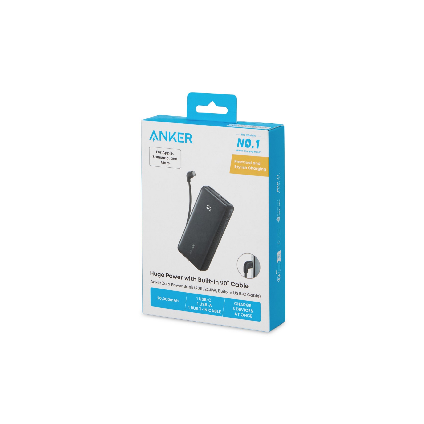 Picture of Anker Zolo Power Bank (20K, 22.5W, Built-In USB-C Cable) - Black