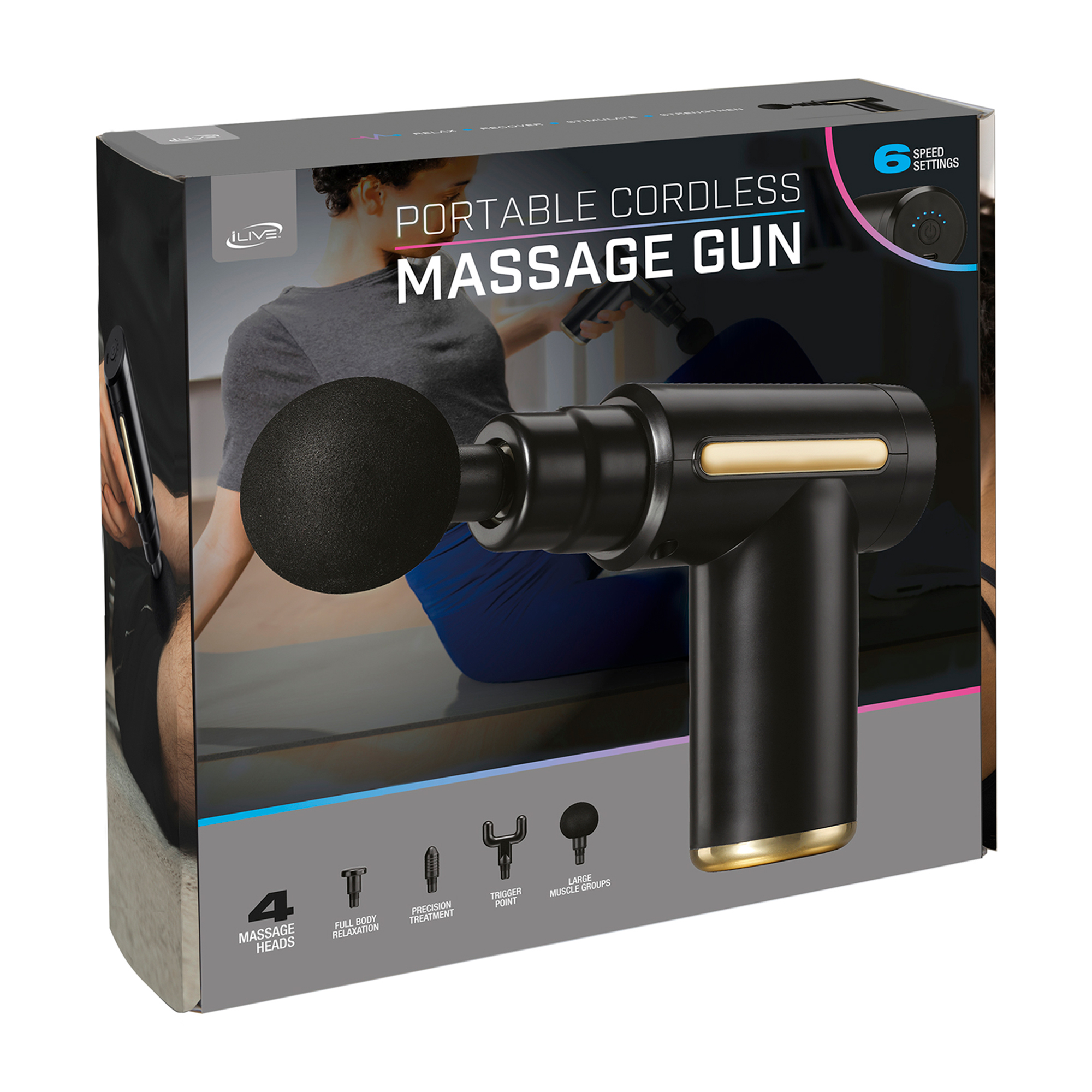 Picture of iLive Portable Cordless Massage Gun - Black