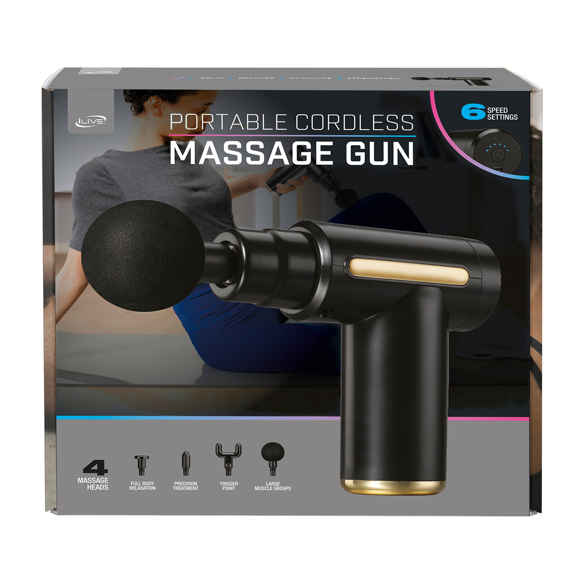 Picture of iLive Portable Cordless Massage Gun - Black