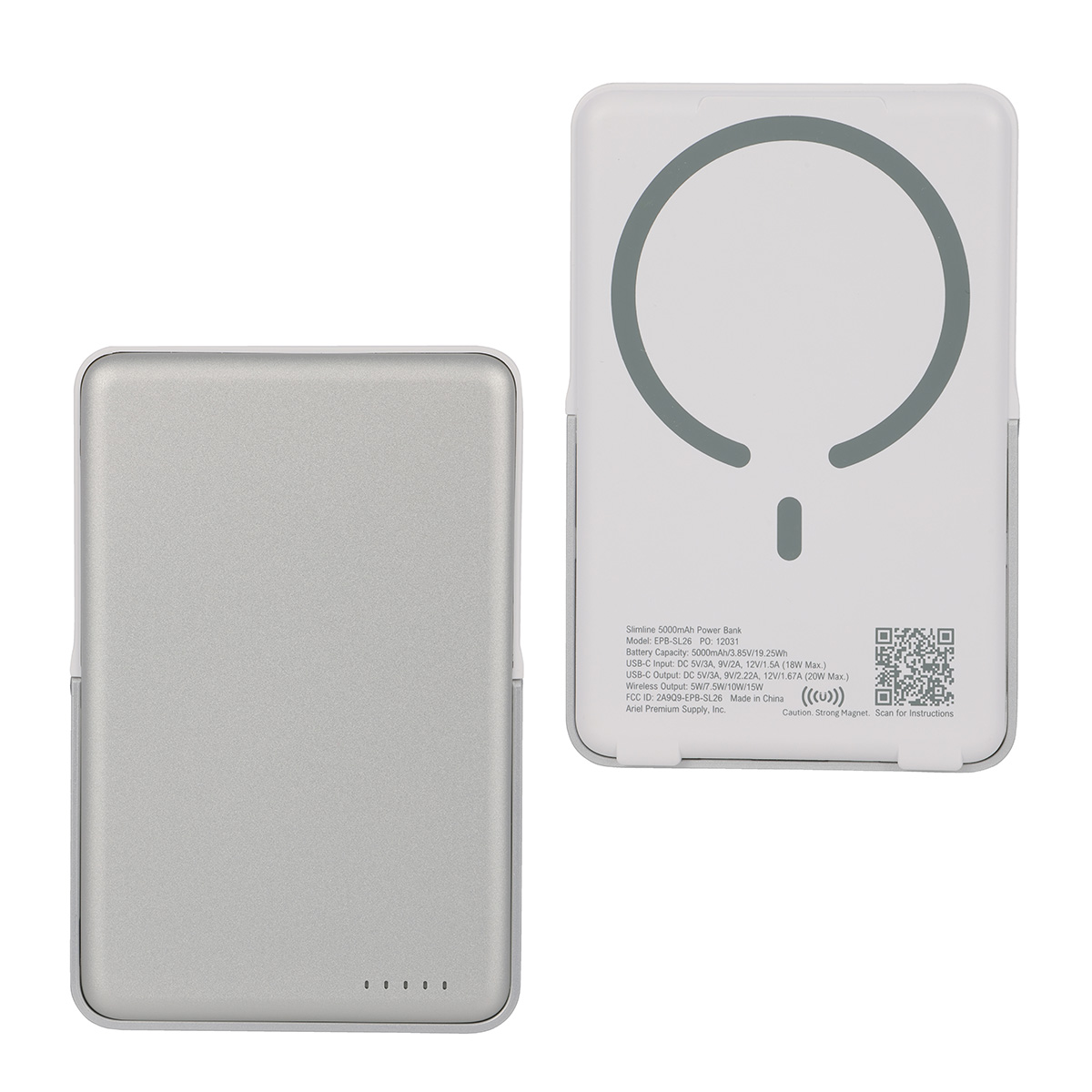 Picture of Slimline 5000mAh 20W PD Aluminum Power Bank with 15W Magnetic Wireless Char