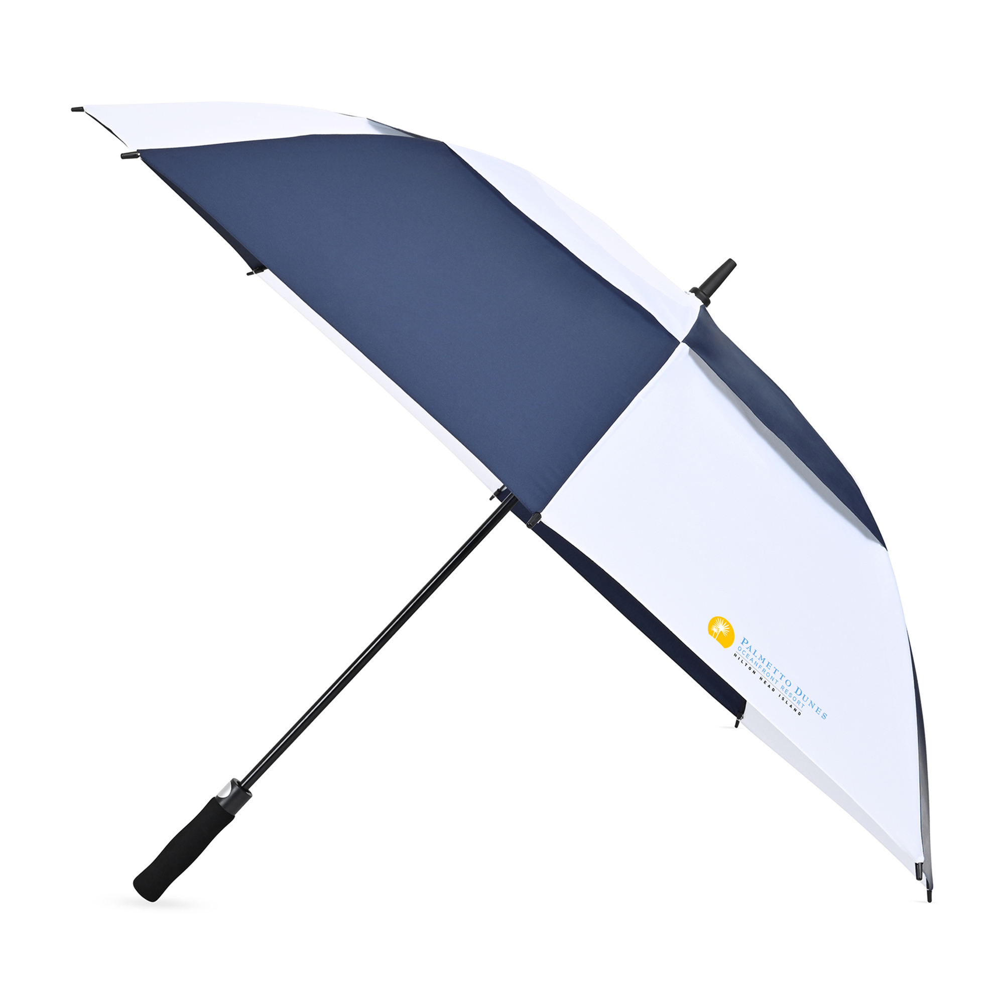 Picture of Elements 60" Recycled rPET Auto Open Dual Canopy Golf Umbrella - Navy-White