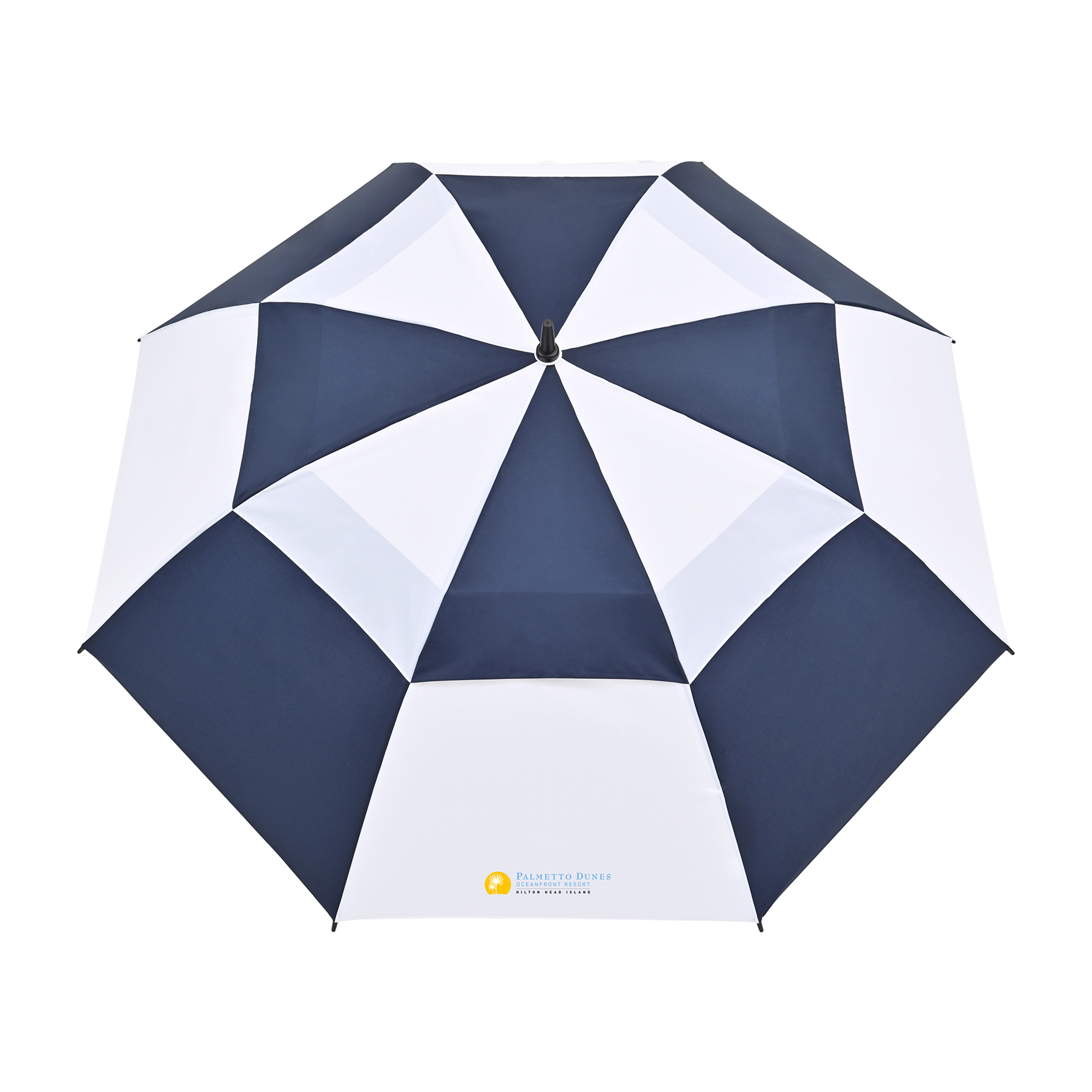 Picture of Elements 60" Recycled rPET Auto Open Dual Canopy Golf Umbrella - Navy-White
