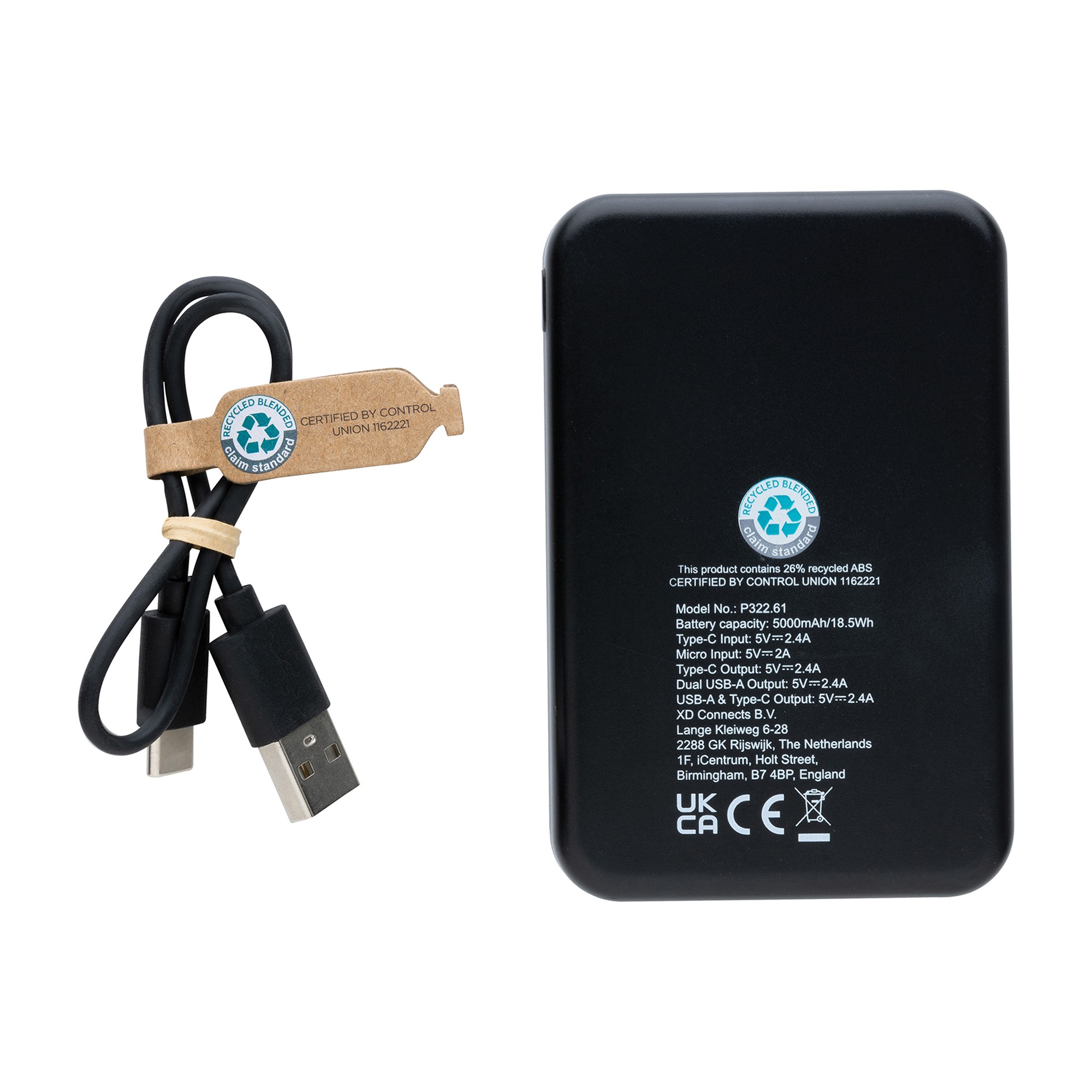 Picture of Recycled Plastic 5.000 mAh Powerbank - Black